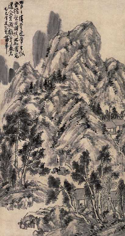 蒲华 1905年作 溪堂烟壑图 立轴